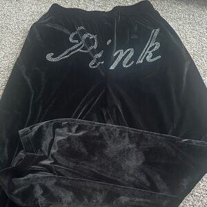 Black Velour Pants with Rhinestone Detail